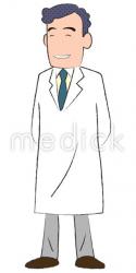 喜ぶ男性医師（左向き）のイラスト